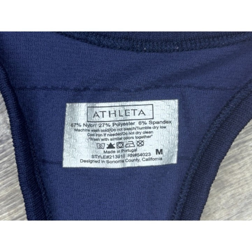 Athleta Fastest Track Seamless Blue Racerback Tank Top Ruched Stretch Medium - Picture 2 of 5